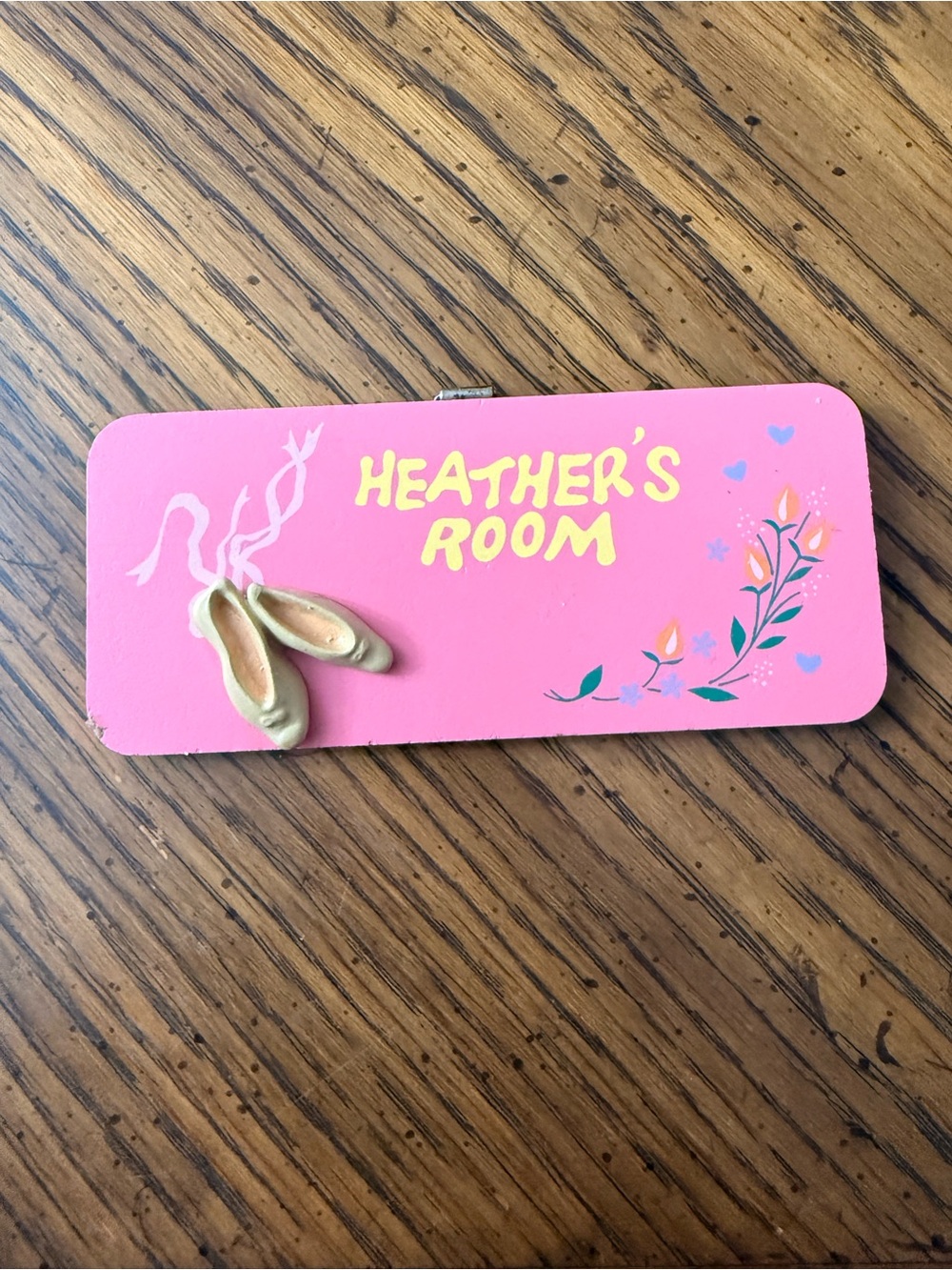 'Heather's Room' Russ  Name Sign with Ballet Slippers  & Flowers, 5"×2.25",